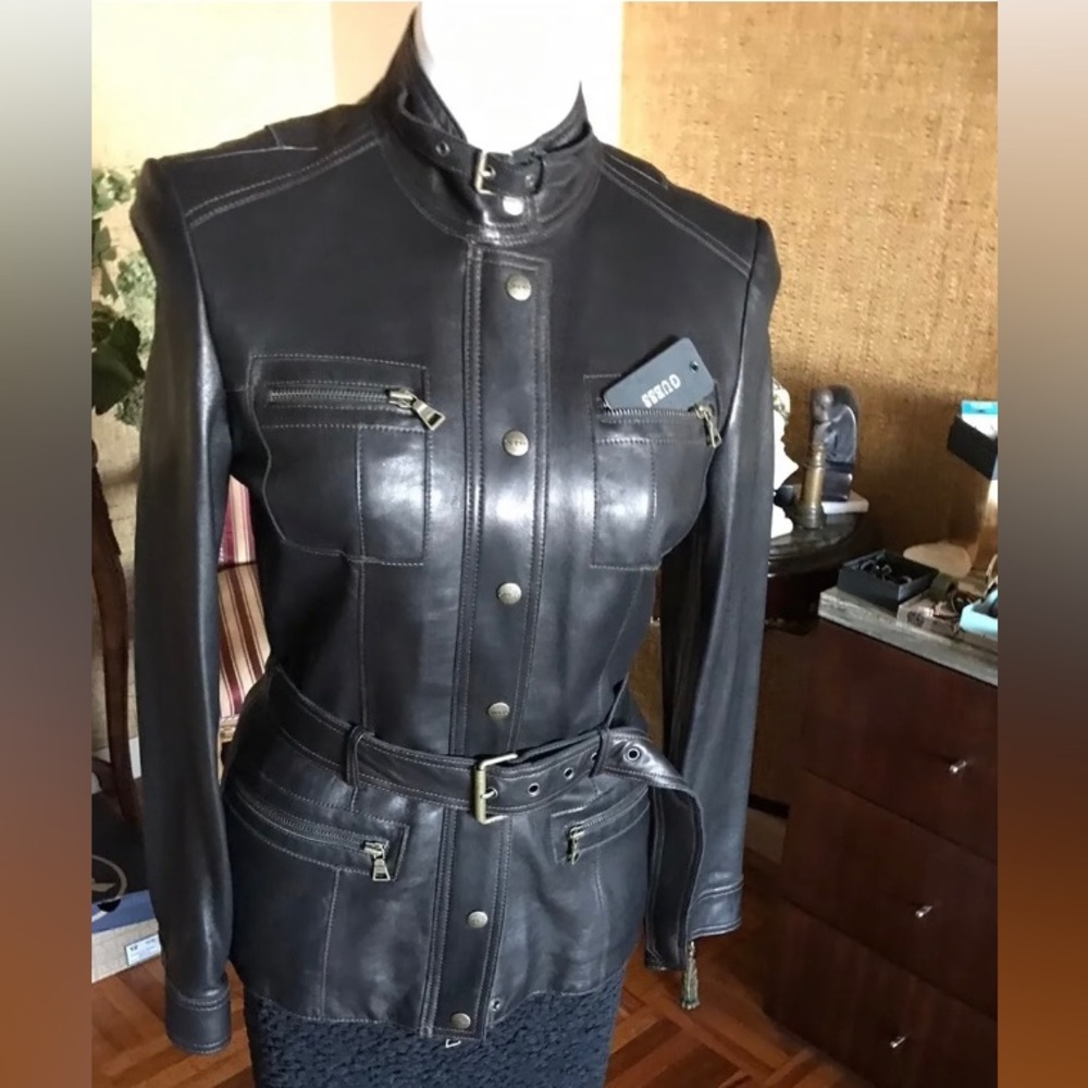 NWT GUESS GENUINE LEATHER JACKET with BELT Size M